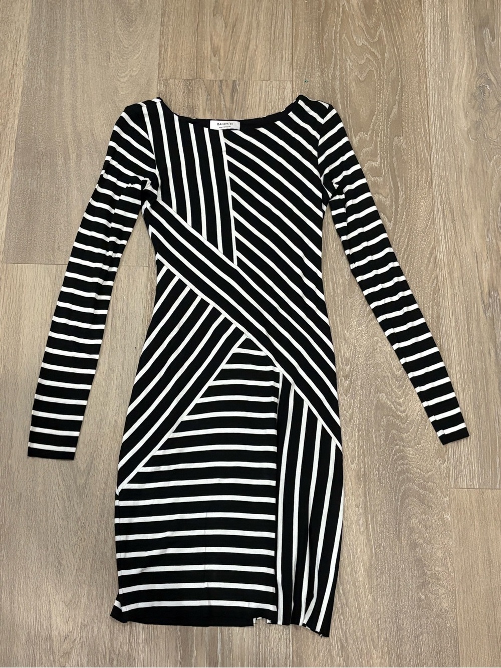 Bailey 44 Black & White Striped Long Sleeve Bodycon Dress